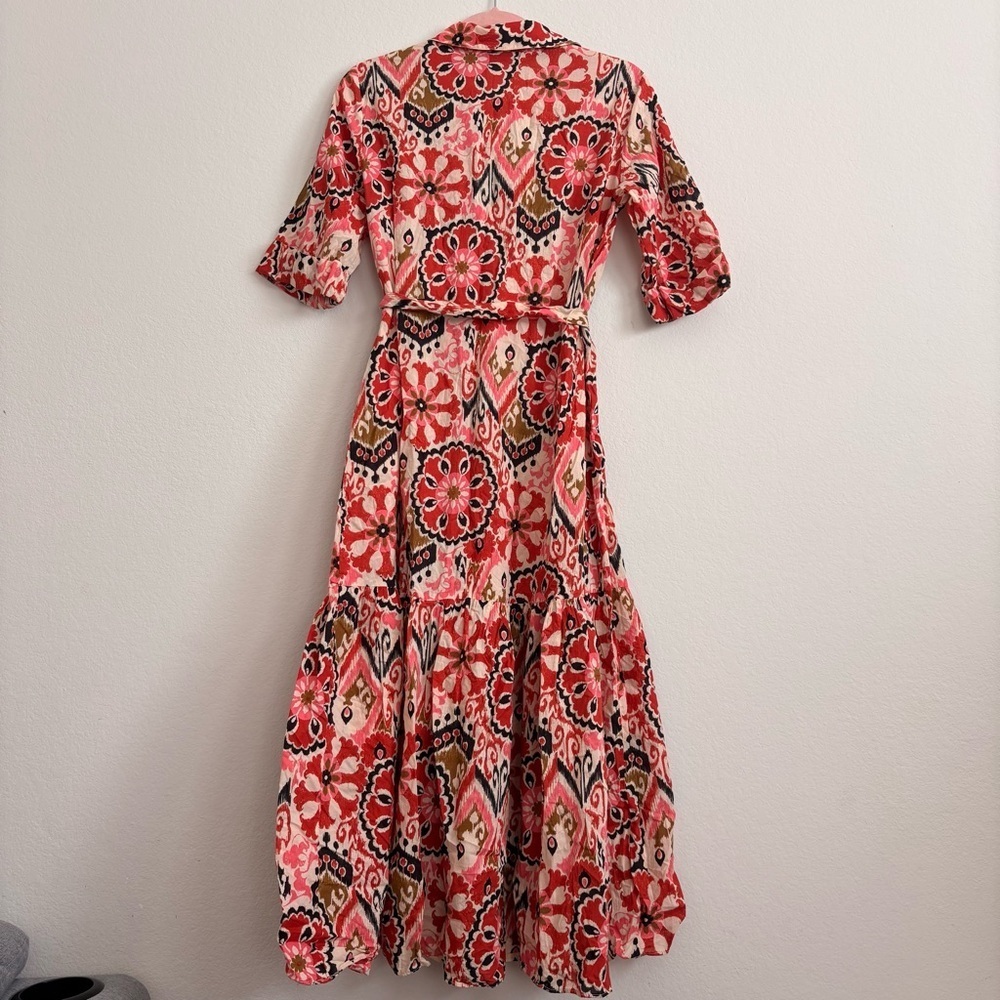 Zara Ikat Print Button-Down Belted Midi Dress- Size M - Picture 11 of 11